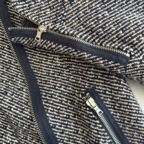 GAP Womens Navy Wool Twill Moto Jacket Asymmetric Cropped Zip Coat Size Medium - Picture 4 of 6